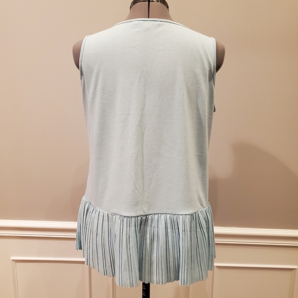 Rose & Olive Light Blue Tank Top w/Accordion Pleat Bottom - Picture 2 of 3